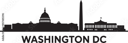 Washington dc capital city skyline silhouette black color vector illustration design with text