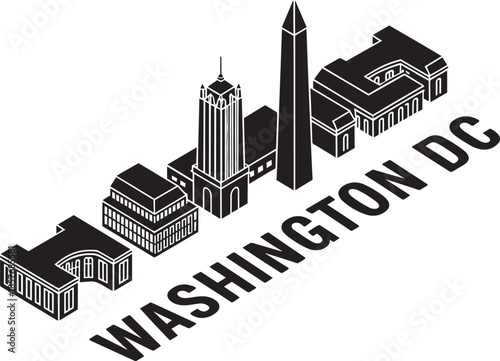 Washington dc isometric city map letters with architectural landmarks on transparent background
