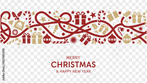 Festive christmas and new year seamless pattern with gifts and decorations