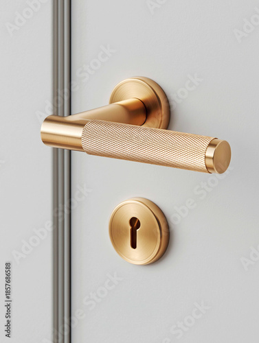 A luxurious brass door handle with a knurled surface for a modern interior.