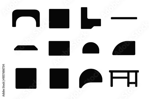 Tile patch shape vector strip icon set arc tiny slab contour desk