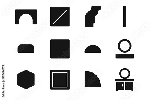 Set icon block vector piece segment unit silhouette trim shape smooth tile