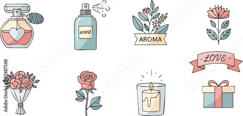 Hand Drawn Perfume and Floral Illustrations