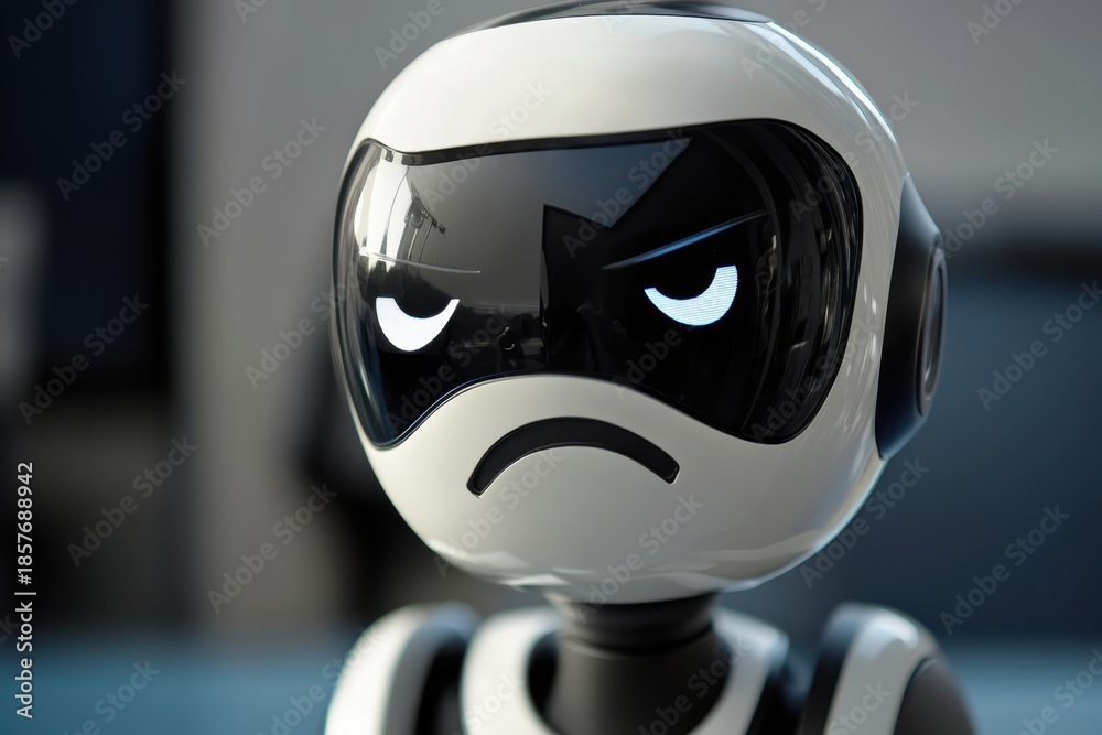 Fototapeta premium Robot figure with an angry expression captured in indoor setting