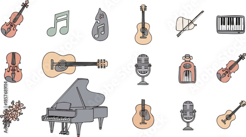 Musical Instruments Collection with Piano and Guitars