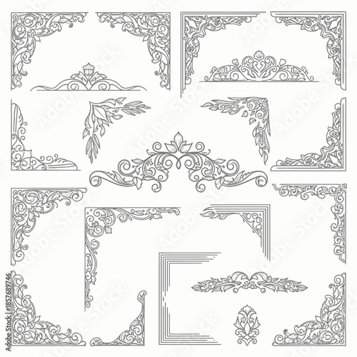 Ornate frame designs and decorative elements in a detailed illustration