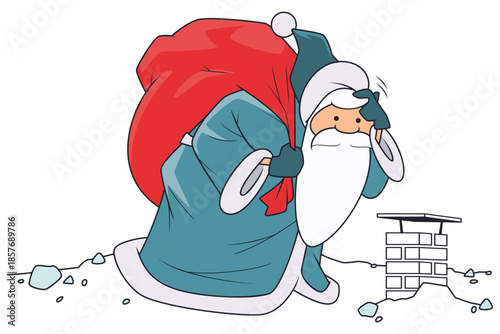 Tired Santa works hard delivering gifts.