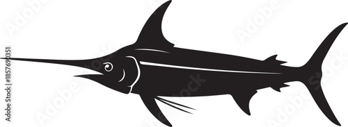 A striking black silhouette of a majestic marlin swimming gracefully