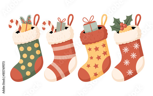 Four festive christmas stockings