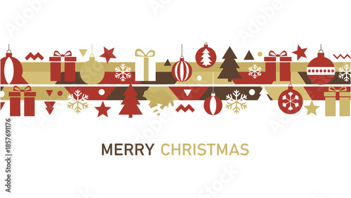 Colorful christmas banner with festive decorations and merry christmas text