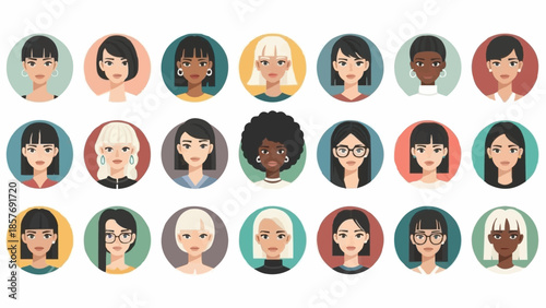 Diverse Collection of Womens Portraits in Circular Frames.