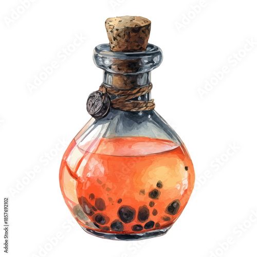 watercolor of Halloween Potion Bottle, vector, isolated on a white background.