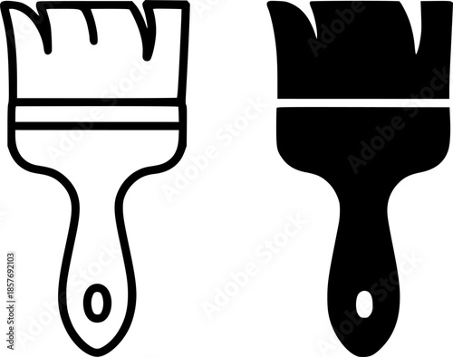 Icon, paint brush illustration, black and white, outline and silhouette versions