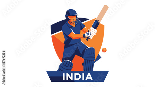 Illustration of an indian cricket player batting in vibrant colors