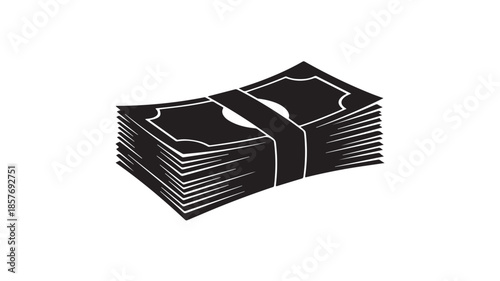 Stack of banknotes in simple illustration style with black and white color on plain background for financial