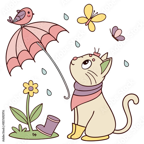 Cute Surprised Sphynx cat, accessorized with with a tiny crown, in a Spring world – Blooming Renewal palette vector