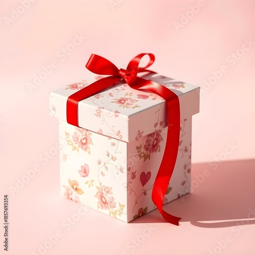 Elegant Valentine’s Day Gift Box with Red Ribbon
