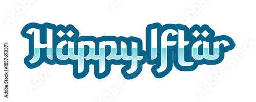 Happy Iftar Ramadhan Kareem Greeting with Light Blue Arabic Calligraphy