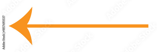 Orange arrow pointing left isolated on white background.