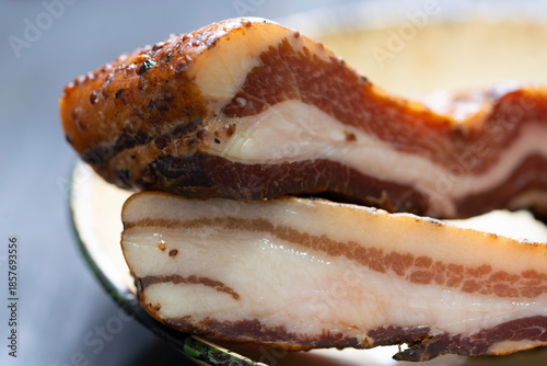 rustic traditional dry cured smoked artisan gourmet bacon