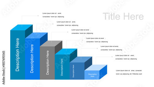 3D Step-Down Bar Chart Infographic Template for Data Visualization