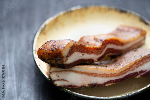 rustic traditional dry cured smoked artisan gourmet bacon