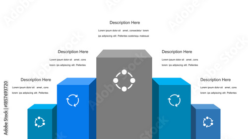 Isometric 3D Bar Graph with Data Points and Text Descriptions