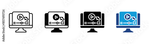 Video Tutorial icon set multiple style collection