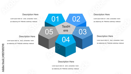 Five Step Hexagonal Process Diagram for Business Presentations