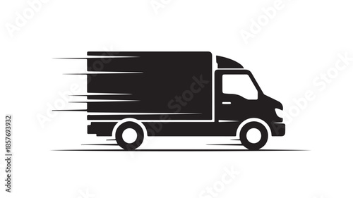 Delivery Truck in Motion Blur with Black Silhouette on White Background for Logistics
