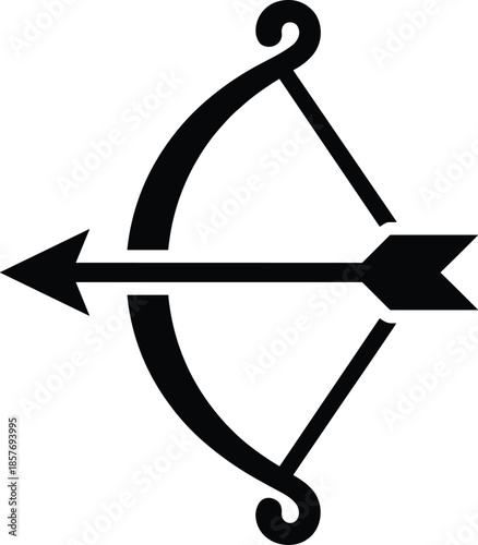 Minimal archery bow and arrow icon black silhouette symbol for archer sport hunting target logo tattoo game ui vector design