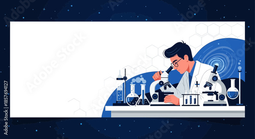 Scientist working with microscope in laboratory, science research, discovery concept