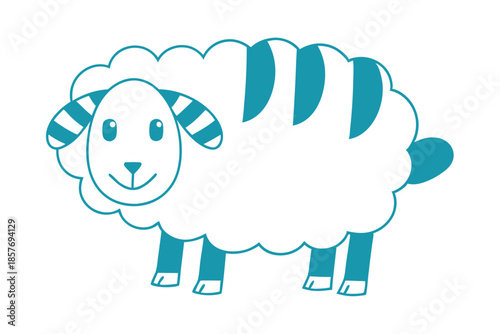 Wallpaper Mural Smiling outlined sheep stands sweetly with striped ears and curly wool drawing Torontodigital.ca