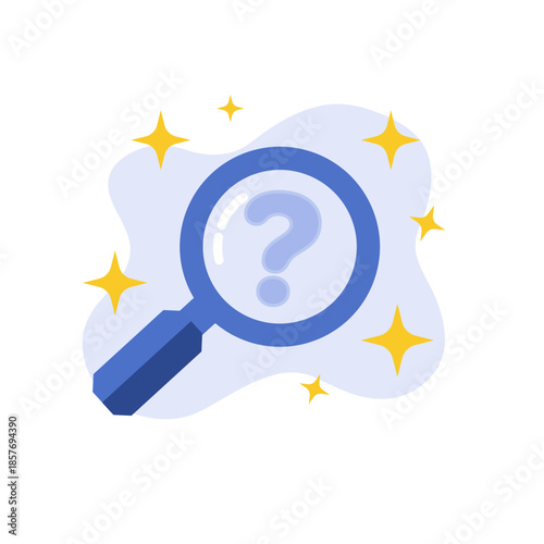 Magnifying glass search for question mark icon symbol finding answers flat design vector illustration empty state ui