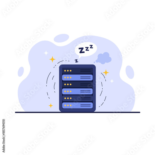 Data Center Server Sleeping Illustration flat design vector Empty State UI Concept for Maintenance Screen