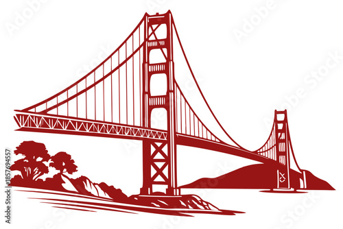 Golden Gate Bridge Red Logo Landmark Vector Design