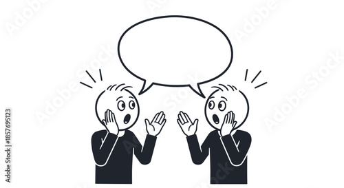 Two surprised stick figures talking to each other with a large empty speech bubble between them, representing gossip, news, or shocking information.