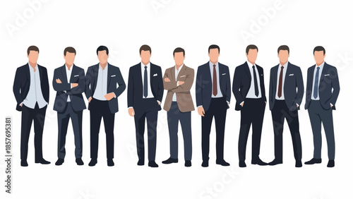 Group of men in suits standing in a row, professional attire.