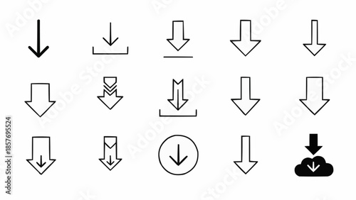 Collection of Downward Arrow Icons for Digital Downloads.