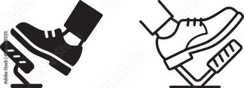 Silhouette car pedal icon logo set with brake, accelerator and clutch symbols for auto design.