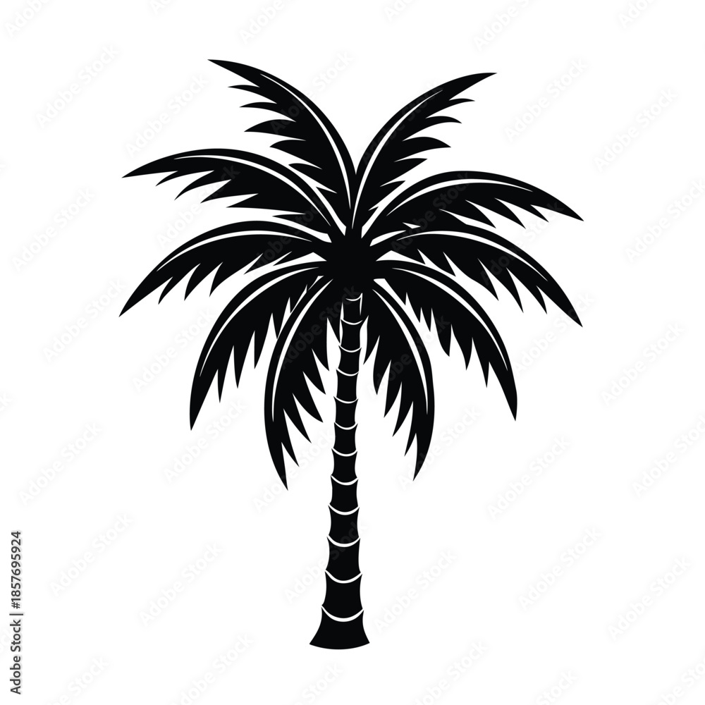 Obraz premium Black Silhouette of a Palm Tree with Fronds white background tropical