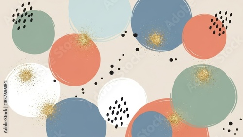 Vibrant colorful circles with gold accents on beige background