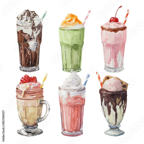Milkshake, watercolor painting vector, isolated on a white background.