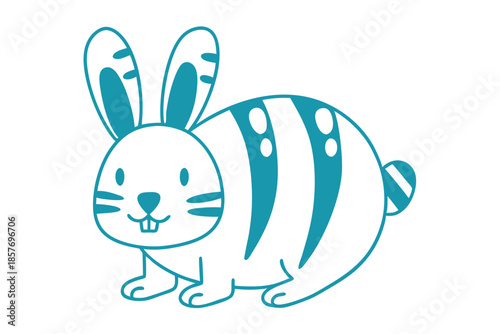 Cute line drawing shows an Easter bunny standing with striped body