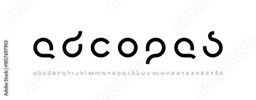Technology bold font, digital cyber alphabet, Latin letters A, B, C, D, E, F, G, H, I, J, K, L, M, N, O, P, Q, R, S, T, U, V, W, X, Y, Z and Arab numerals 0, 1, 2, 3, 4, 5, 6, 7, 8, 9 space style