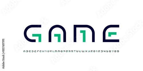 Modern font alphabet made logo style, technology letters, and numbers, vector illustration 10EPS