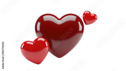 3D Three Red Hearts on transparent background