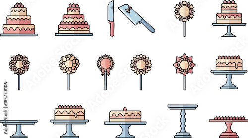 Wedding Cake and Dessert Elements Illustration Set