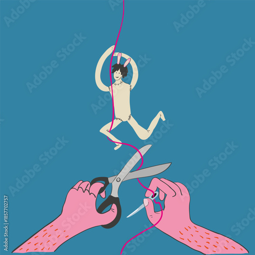 hand made doll and creator in hand drawn style in vector. Element for poster sticker design decoration postcards prints