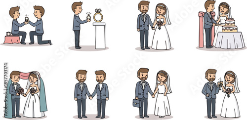 Cartoon Bride and Groom Wedding Illustrations
